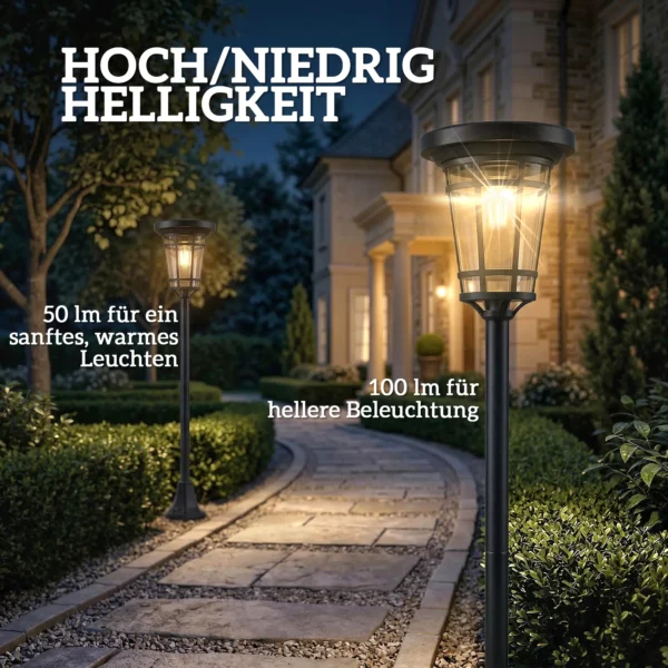 Zonnelantaarn 2 delige Set Staande Lamp 180cm Hoogteverstelbaar Met 2 Helderheidsmodi Lichtsensor Schakelaar, IP44