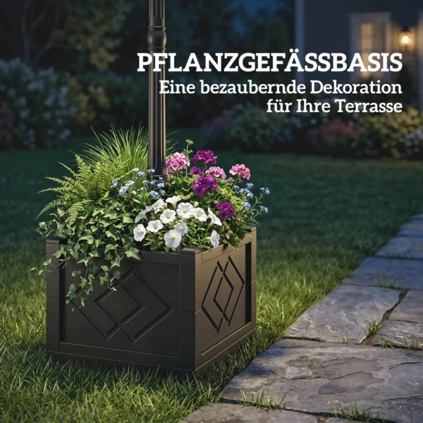 Zonnelantaarn Staande Lamp Met Bloempot 195cm Buiten Tuinlantaarn Met 2 Helderheidsniveaus Lichtregeling Schakelaar IP44