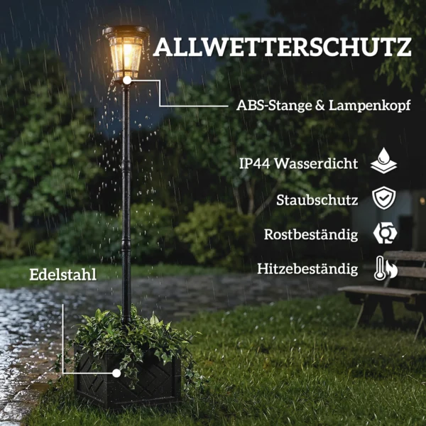 Zonnelantaarn Staande Lamp Met Bloempot 195cm Buiten Tuinlantaarn Met 2 Helderheidsniveaus Lichtregeling Schakelaar IP44
