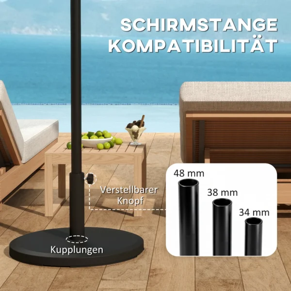 Zonneschermstandaard Van Cement 13kg Rond Parasolstandaard Voor Zonnescherm 34mm/38mm/48mm Buisdiameter, Zwart
