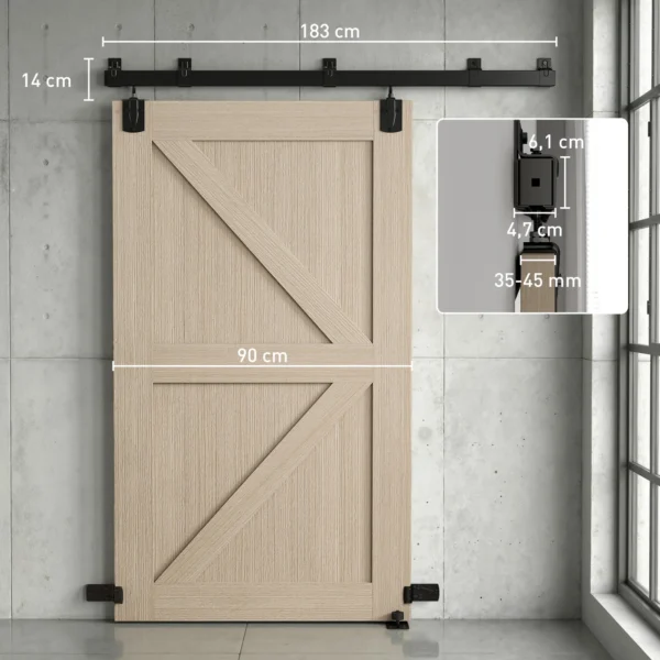 Zwaarlast Schuifdeur Hardware Set 183 Cm Zwart Voor Enkele Deuren