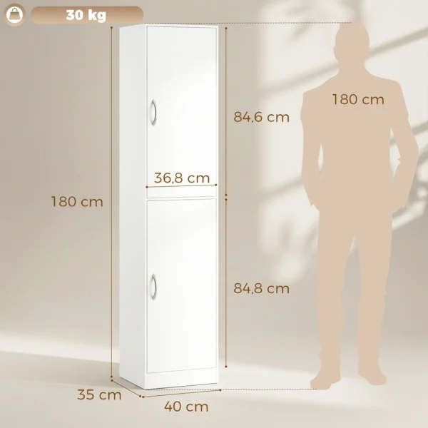 180 Cm Hoog Boekenrek, Modern 5 laags Rek Met Verstelbare Planken, Vrijstaande Opbergkast, Wit