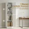 180 Cm Hoog Boekenrek, Modern 5 laags Rek Met Verstelbare Planken, Vrijstaande Opbergkast, Wit