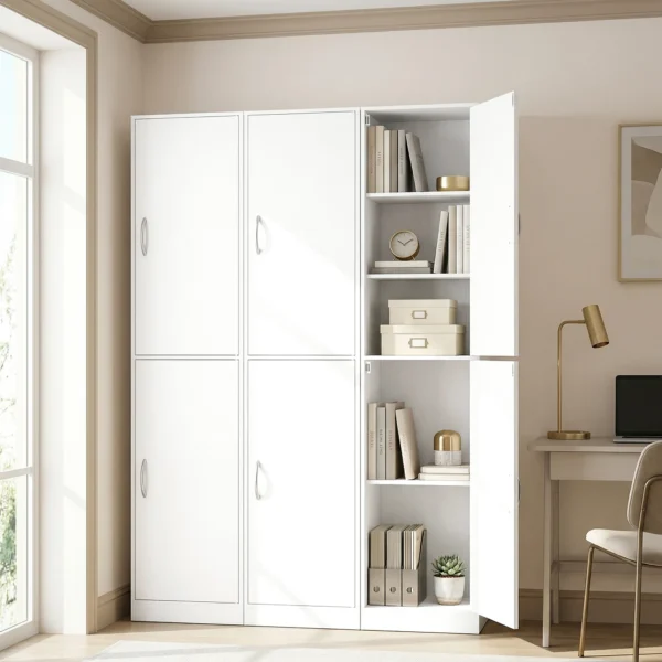 180 Cm Hoog Boekenrek, Modern 5 laags Rek Met Verstelbare Planken, Vrijstaande Opbergkast, Wit
