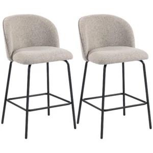 2 delige Set Barkrukken Met Rugleuning En Voetensteun, Gestoffeerde Stoelen Met Stalen Poten Voor Keukeneiland, Eetkamer, Lichtgrijs