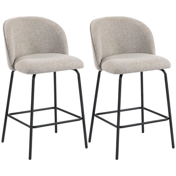 2 delige Set Barkrukken Met Rugleuning En Voetensteun, Gestoffeerde Stoelen Met Stalen Poten Voor Keukeneiland, Eetkamer, Lichtgrijs