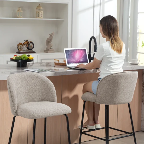 2 delige Set Barkrukken Met Rugleuning En Voetensteun, Gestoffeerde Stoelen Met Stalen Poten Voor Keukeneiland, Eetkamer, Lichtgrijs