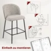 2 delige Set Barkrukken Met Rugleuning En Voetensteun, Gestoffeerde Stoelen Met Stalen Poten Voor Keukeneiland, Eetkamer, Lichtgrijs