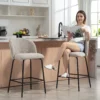 2 delige Set Barkrukken Met Rugleuning En Voetensteun, Gestoffeerde Stoelen Met Stalen Poten Voor Keukeneiland, Eetkamer, Lichtgrijs