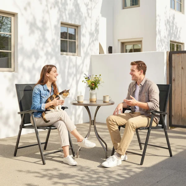 2 delige Set Opklapbare Tuinstoel Met Hoge Rugleuning Armleuning Staal Texteline 58 X 62 X 97 Cm Zwart