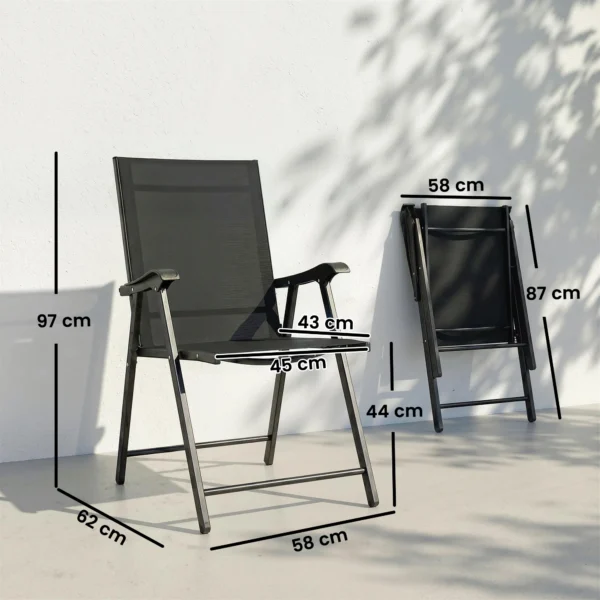 2 delige Set Opklapbare Tuinstoel Met Hoge Rugleuning Armleuning Staal Texteline 58 X 62 X 97 Cm Zwart