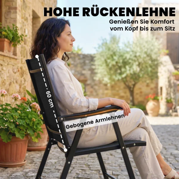2 delige Set Opklapbare Tuinstoel Met Hoge Rugleuning Armleuning Staal Texteline 58 X 62 X 97 Cm Zwart