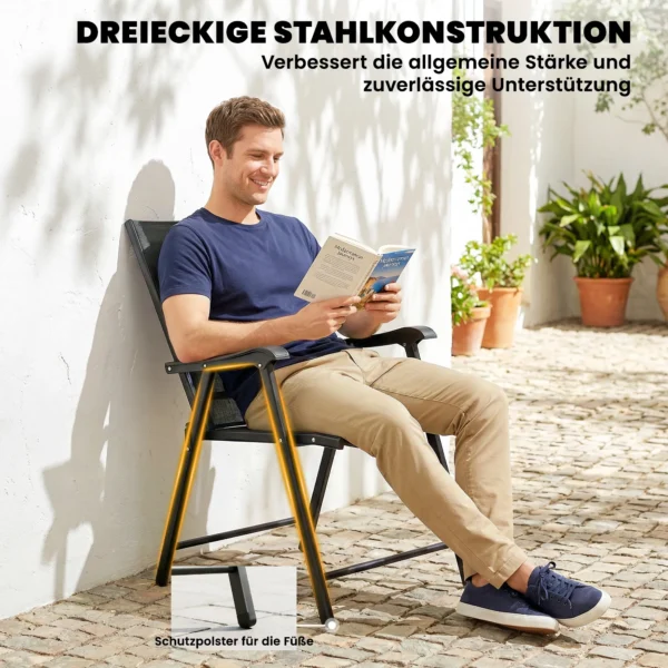 2 delige Set Opklapbare Tuinstoel Met Hoge Rugleuning Armleuning Staal Texteline 58 X 62 X 97 Cm Zwart