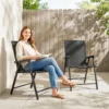 2 delige Set Opklapbare Tuinstoel Met Hoge Rugleuning Armleuning Staal Texteline 58 X 62 X 97 Cm Zwart