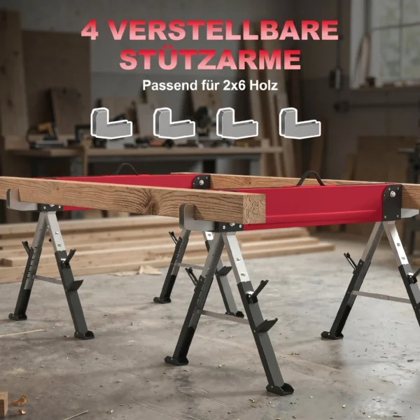 2 delige Set Werkbank Tot 1160 Kg Inklapbaar Zaagbok 7 voudig In Hoogte Verstelbaar 64 81 Cm Steigerbok Van Metaal Met Handvat Rood