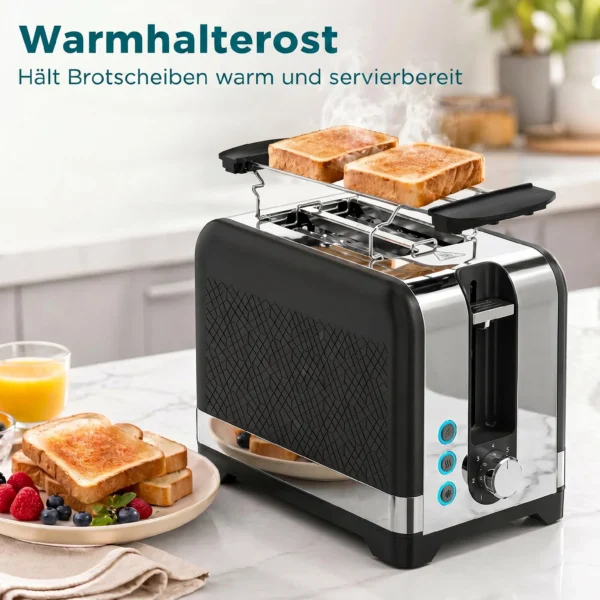 2 Sneetjes Broodrooster Met 7 Bruiningsniveaus, Opwarm /Ontdooi /Annuleerfuncties, Verwarmingsrek, 930 W
