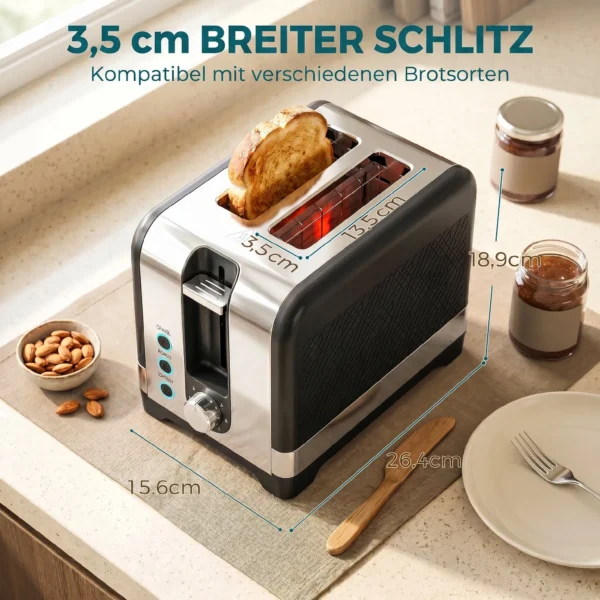 2 Sneetjes Broodrooster Met 7 Bruiningsniveaus, Opwarm /Ontdooi /Annuleerfuncties, Verwarmingsrek, 930 W