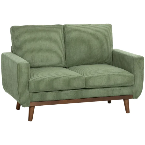 2 zitsbank, 134 Cm Corduroy Bank Met Pocketveren, Dikke Rugleuning, Houten Latten Accent, Groen