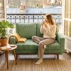 2 zitsbank, 134 Cm Corduroy Bank Met Pocketveren, Dikke Rugleuning, Houten Latten Accent, Groen