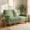 2 zitsbank, 134 Cm Corduroy Bank Met Pocketveren, Dikke Rugleuning, Houten Latten Accent, Groen