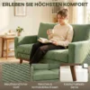 2 zitsbank, 134 Cm Corduroy Bank Met Pocketveren, Dikke Rugleuning, Houten Latten Accent, Groen