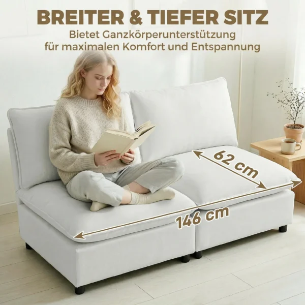 2 zitsbank, 146 Cm Kunstleren Modulaire Bank Met Brede En Diepe Zitruimte, Dikke Kussens, Eenvoudige Montage, Grijs