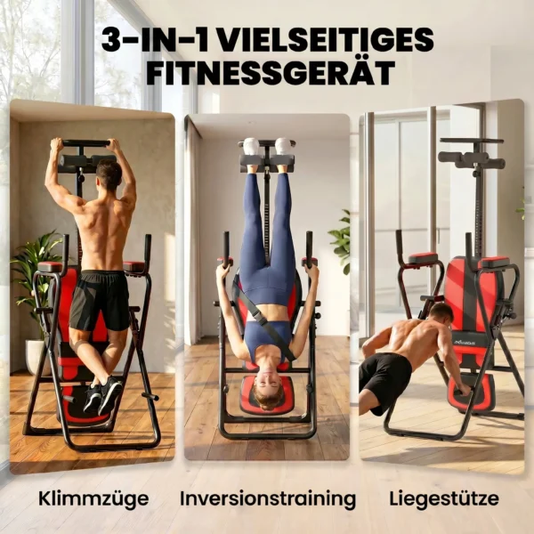 3 in 1 Inversiebank Inversietafel Met 3 Inversiehoeken Push up & Pull up Bars Hoofdsteun