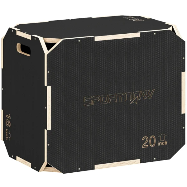 3 in 1 Plyo Box, Sprungbox Met Handvatopeningen, Voor Thuisfitness En Outdoor Workouts, 3 Spronghoogtes, Hout, Zwart