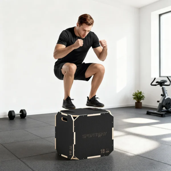 3 in 1 Plyo Box, Sprungbox Met Handvatopeningen, Voor Thuisfitness En Outdoor Workouts, 3 Spronghoogtes, Hout, Zwart