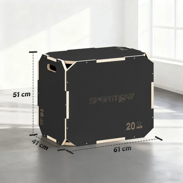 3 in 1 Plyo Box, Sprungbox Met Handvatopeningen, Voor Thuisfitness En Outdoor Workouts, 3 Spronghoogtes, Hout, Zwart