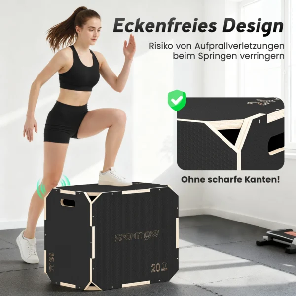 3 in 1 Plyo Box, Sprungbox Met Handvatopeningen, Voor Thuisfitness En Outdoor Workouts, 3 Spronghoogtes, Hout, Zwart
