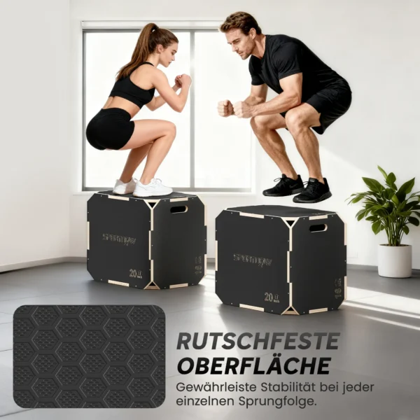 3 in 1 Plyo Box, Sprungbox Met Handvatopeningen, Voor Thuisfitness En Outdoor Workouts, 3 Spronghoogtes, Hout, Zwart