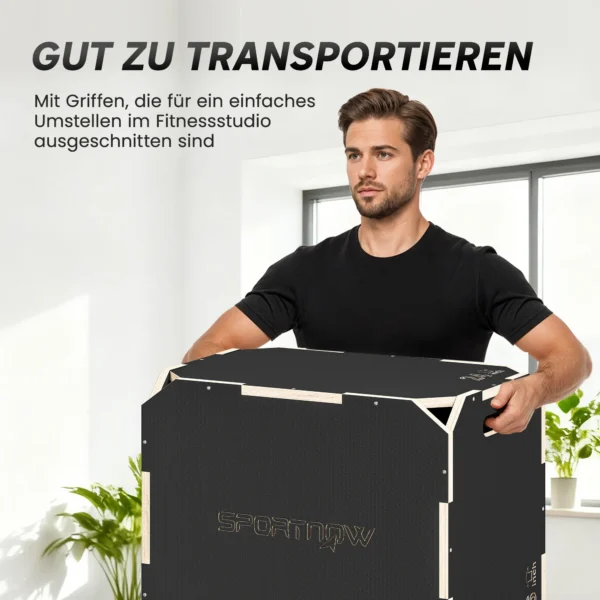3 in 1 Plyo Box, Sprungbox Met Handvatopeningen, Voor Thuisfitness En Outdoor Workouts, 3 Spronghoogtes, Hout, Zwart