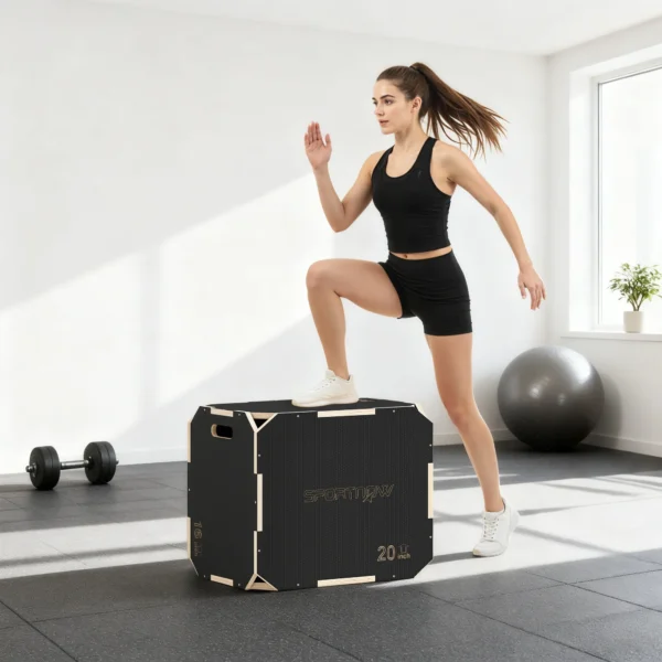 3 in 1 Plyo Box, Sprungbox Met Handvatopeningen, Voor Thuisfitness En Outdoor Workouts, 3 Spronghoogtes, Hout, Zwart