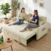 3 in 1 Verstelbare Slaapbank, Tweezitter Met Drankhouders, Verstelbare Rugleuning En Zijvakken, Beige