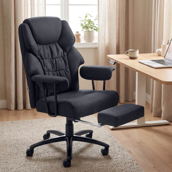 3D Kneed Massage Bureaustoel Met Voetensteun, Verstelbare Computerstoel Met Hoge Rugleuning, Leathaire Bekleding, Zwart