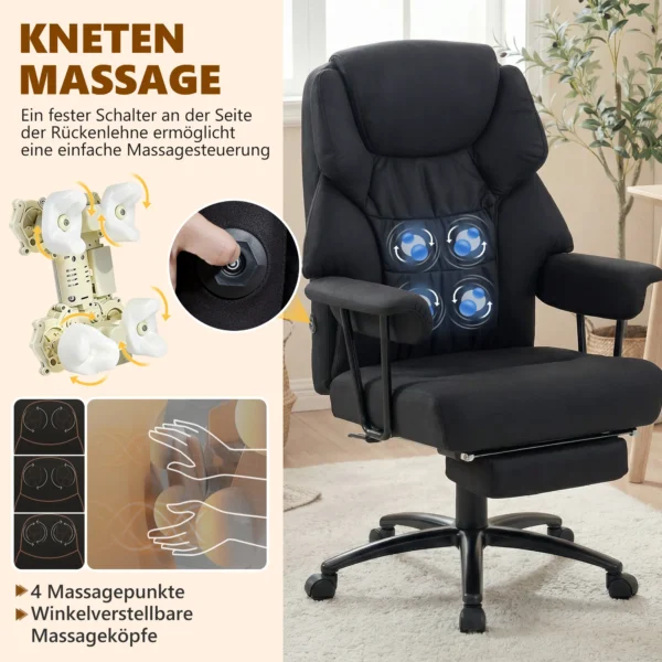 3D Kneed Massage Bureaustoel Met Voetensteun, Verstelbare Computerstoel Met Hoge Rugleuning, Leathaire Bekleding, Zwart