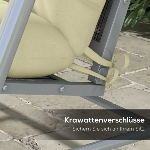 4 delige Set Zitkussens, 150x50 Cm Waterafstotend Stoelkussen Met Bindlinten, 10cm Dik Crèmewit