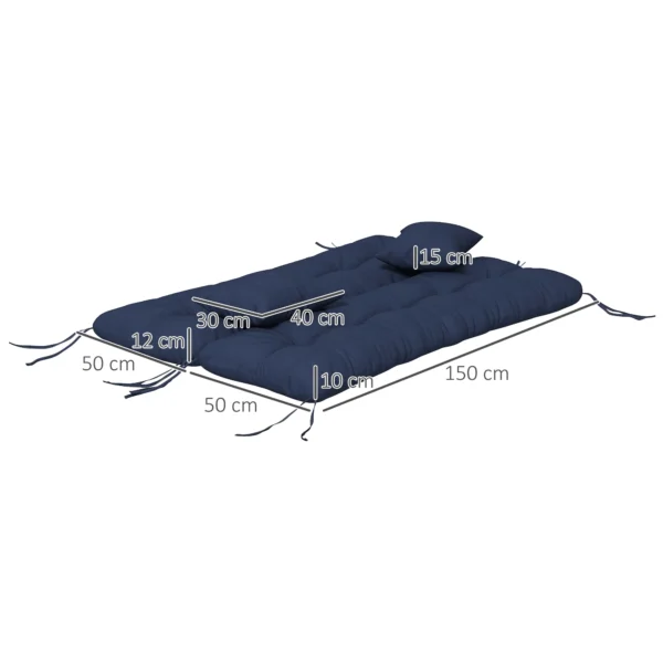 4 delige Set Zitkussens, 150x50 Cm Waterafstotend Stoelkussen Met Bindlinten, 10cm Dik Marineblauw