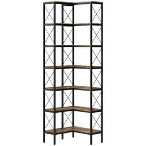 6 traps L vormig Boekenrek, Vrijstaand Hoekrek Met Metalen Frame, Rustiek Bruin, 60 X 60 X 200 Cm