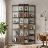 6 traps L vormig Boekenrek, Vrijstaand Hoekrek Met Metalen Frame, Rustiek Bruin, 60 X 60 X 200 Cm
