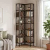 6 traps L vormig Boekenrek, Vrijstaand Hoekrek Met Metalen Frame, Rustiek Bruin, 60 X 60 X 200 Cm