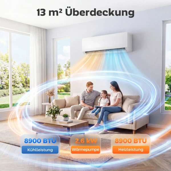 9000 BTU Mini Split Airconditioner & Warmtepomp, WiFi compatibele Inverter Airconditioner Met Installatiekit