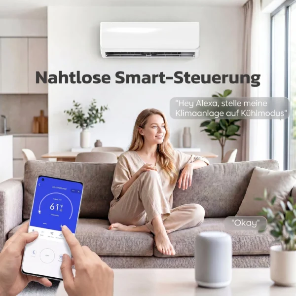 9000 BTU Mini Split Airconditioner & Warmtepomp, WiFi compatibele Inverter Airconditioner Met Installatiekit
