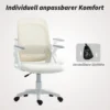 Ademende Mesh Bureaustoel, Ergonomische Draaistoel Met Opklapbare Armleuningen En Lendensteun, Wit