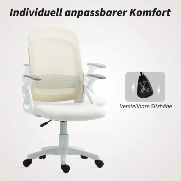 Ademende Mesh Bureaustoel, Ergonomische Draaistoel Met Opklapbare Armleuningen En Lendensteun, Wit
