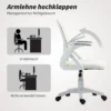 Ademende Mesh Bureaustoel, Ergonomische Draaistoel Met Opklapbare Armleuningen En Lendensteun, Wit