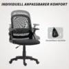 Ademende Mesh Bureaustoel, Ergonomische Draaistoel Met Opklapbare Armleuningen En Lendensteun, Zwart