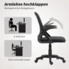 Ademende Mesh Bureaustoel, Ergonomische Draaistoel Met Opklapbare Armleuningen En Lendensteun, Zwart