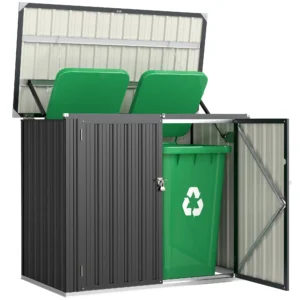 Afvalcontainerbox Voor 2 Containers Afsluitbare Afvalcontainerbekleding Met Opklapbaar Deksel Donkergrijs